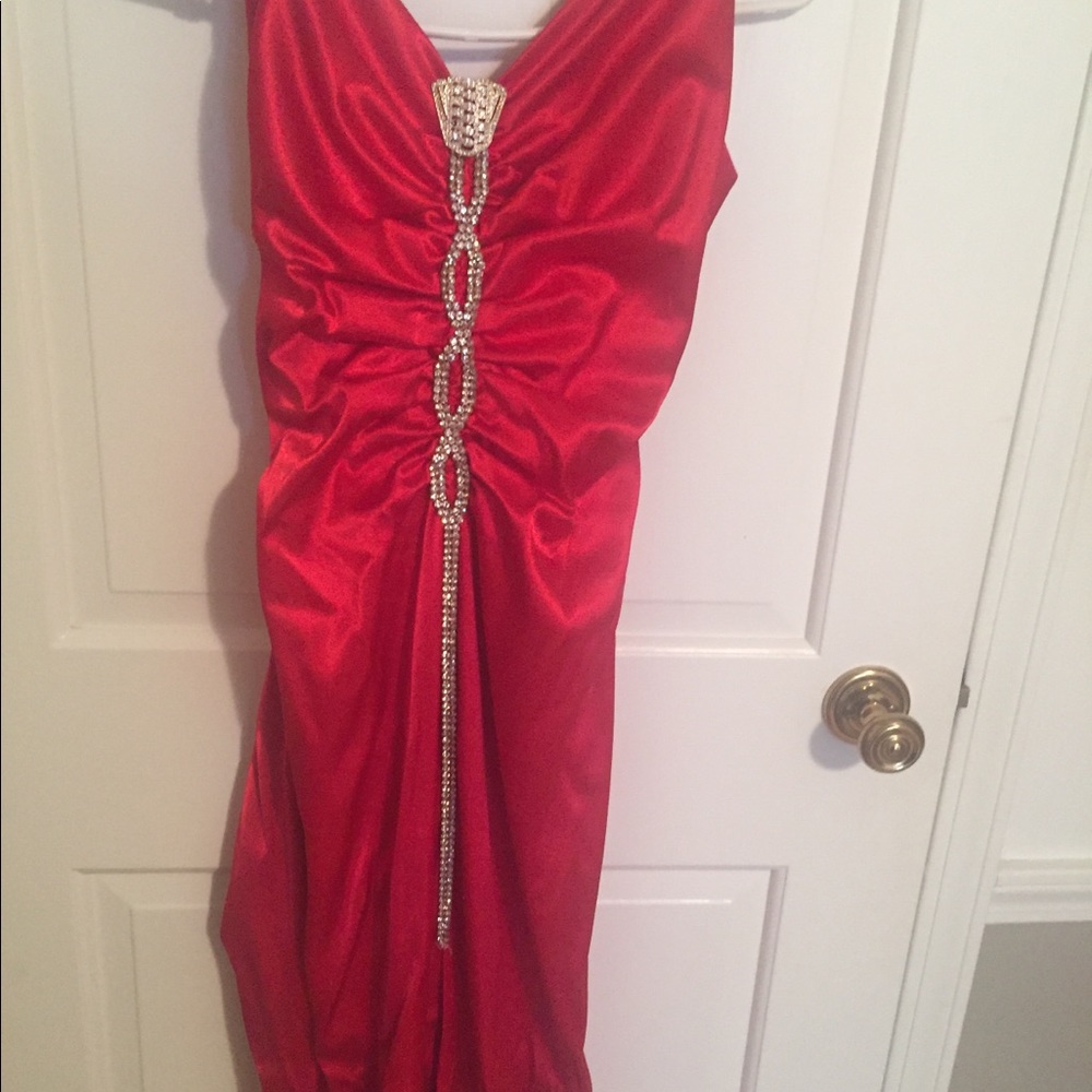 Red Satin Rhinestone Gown